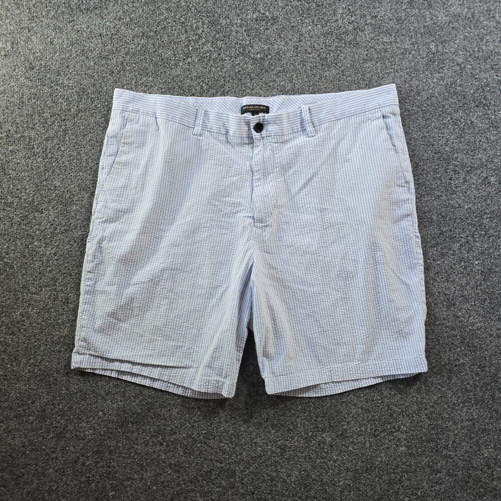 Banana Republic Shorts Mens Size 40 Blue Striped Seersucker Aiden Preppy Beachy